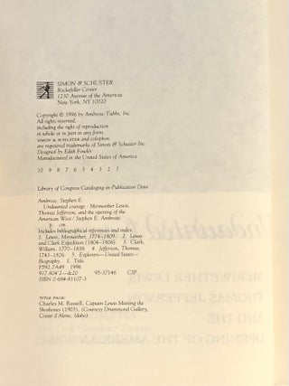 First Printing: Undaunted Courage: Meriwether Lewis, Thomas Jefferson and the Opening of the American West