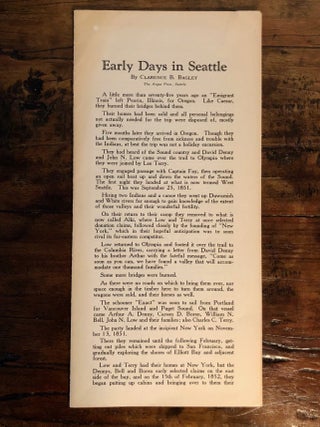 Item #12437 Early Days in Seattle. Clarence BAGLEY