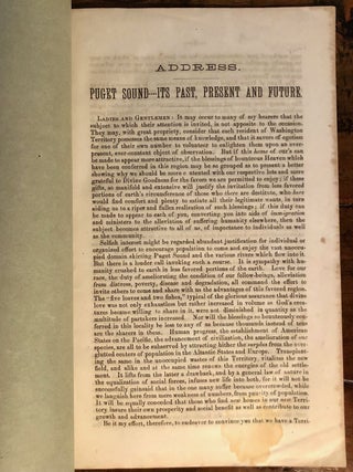 Puget Sound: Its Past, Present and Future. An Address Delivered at Port Townsend, Washington Territory, Jan. 5, 1869 for the benefit of the Hall fund of the Good templars