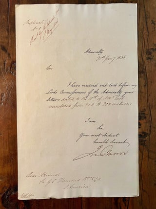 Item #13328 Autograph Letter Signed by John Barrow, English Statesman and Promoter of Arctic...