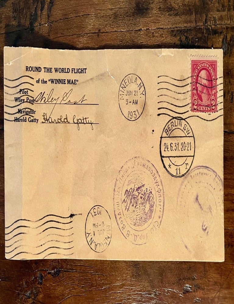 Item #13708 Wiley Post - Harold Gatty Signed Envelope from 1931 Record Breaking Round the World Flight in the Winnie Mae. Aviation.