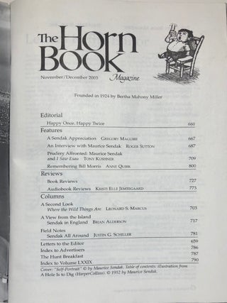 The Horn Book Magazine Special Issue: Sendak at 75 Vol. LXXIX, No. 67