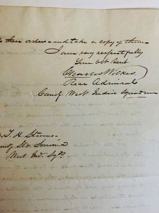 Civil War Manuscript Orders from Commodore Charles Wilkes, West India Squadron aboard USS Wachusett off Bermuda October 2, 1862, to Commander T. H. Stevens of the USS Sonoma ALS - Autograph Letter Signed