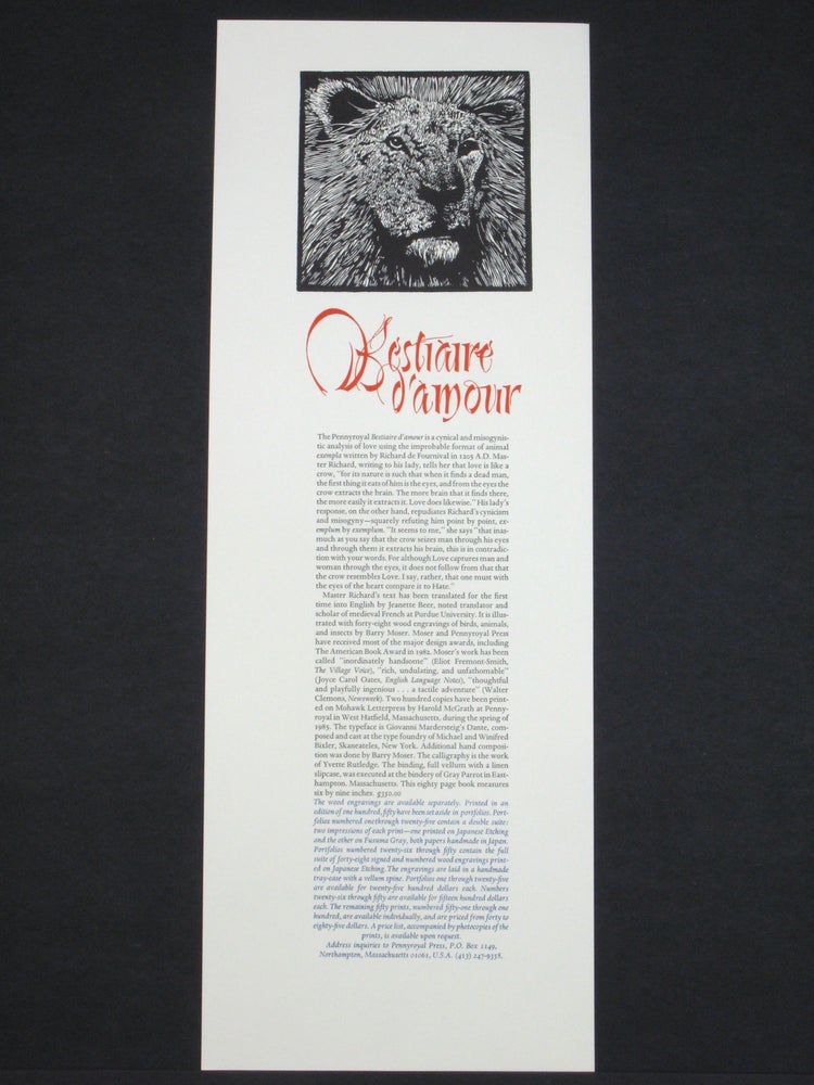 Item #4861 Bestiaire d'Amour [Broadside Prospectus]. Pennyroyal Press.