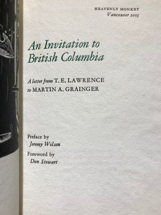 An Invitation to British Columbia A Letter from T. E. Lawrence to Martin A. Grainger