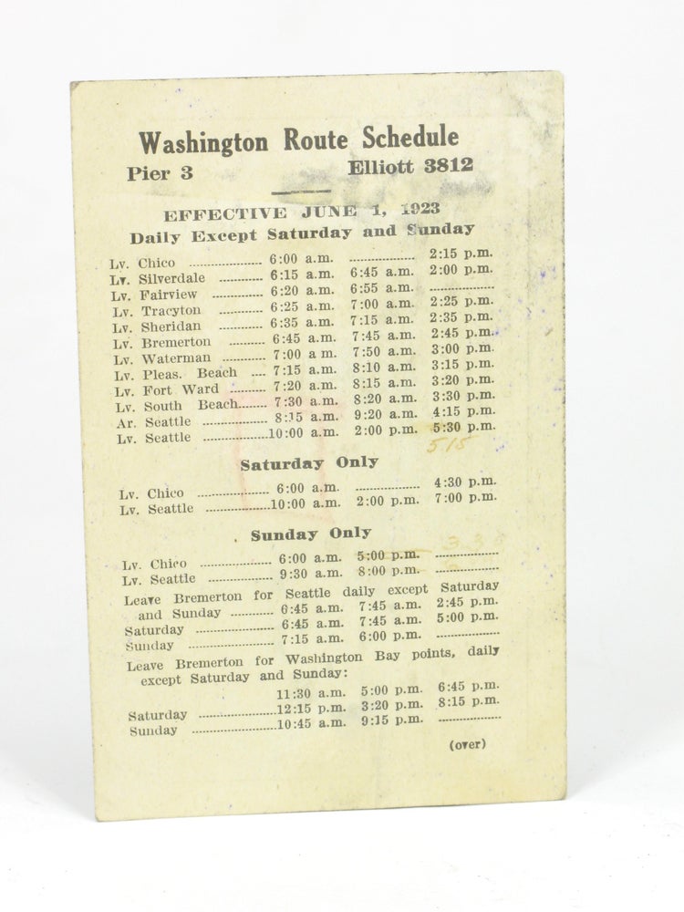 Item #5248 Schedule Card - Take Your Lunch and Spend Sunday at "Chico" a Pleasant Picnic Spot - Washington Route (Steamship Line). Washington Route, Steamship Line.