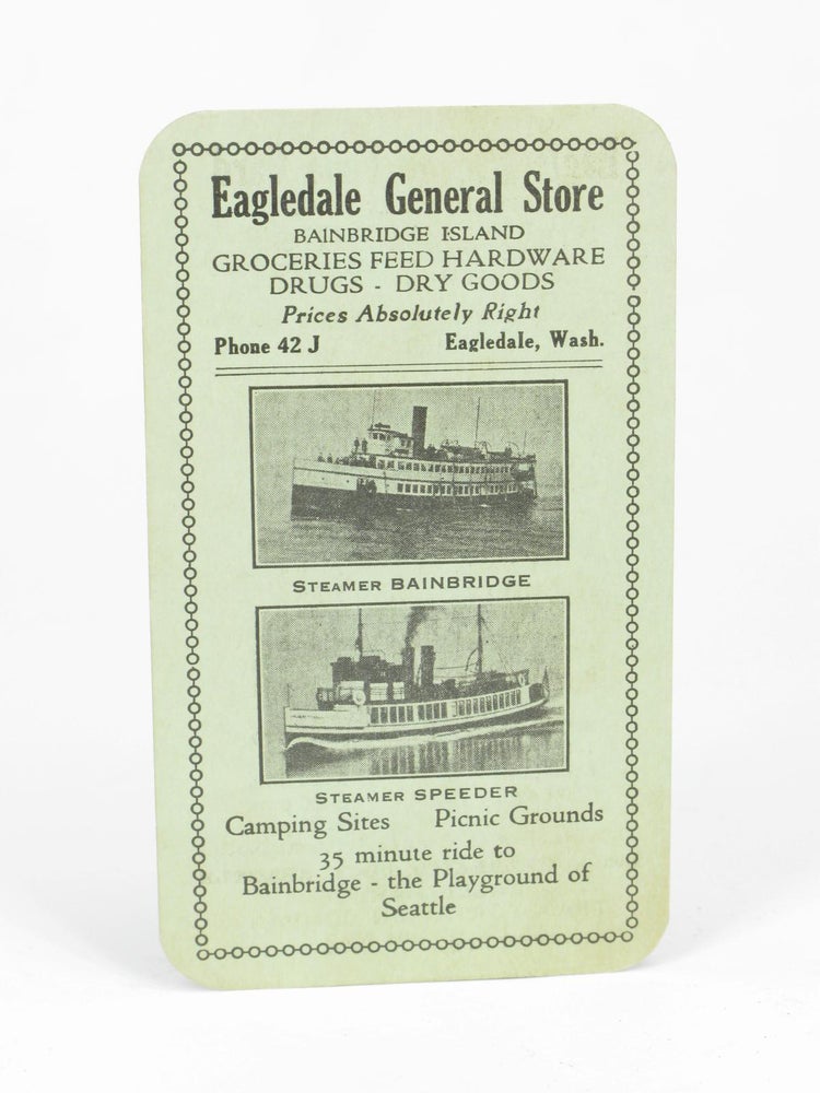 Item #5249 Eagle Harbor Time Card - Steamer Bainbridge. Eagle Harbor Transportation Company.