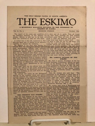 Item #53 The Eskimo; A Quarterly Magazine Devoted to the Interests of Eskimos in Alaska. C. L....