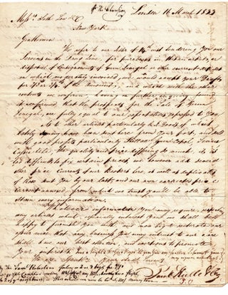 Item #5313 Autograph Letter Signed, 1833, to Seth Low & Co. from Jacob Hulle & Co., on Verso of...