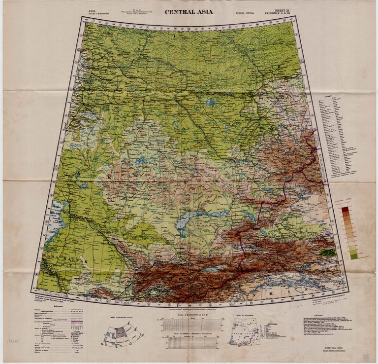 Item #5332 [Large Color WWII Map of] Central Asia. Maps - Asia.