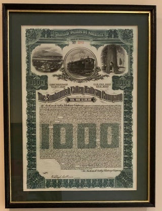 Item #5357 Snohomish Valley Railway Bond Certificate, 1905, Matted and Framed Under Glass....