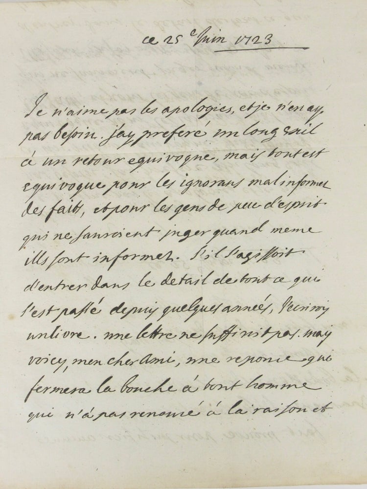 Item #5360 Letter to l'Abbé Alari 23 Juin 1723. 1st Viscount BOLINGBROKE Henry St John.