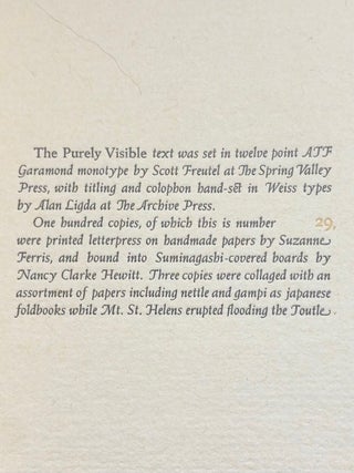 Portfolio of Three Small Press Publications that Won the 1983 Washington State Governor's Art Award for Small Presses: ASHES (Philip Levine/Graywolf Press), REQUIEM (Sam Hamill/Copper Canyon Press) PURELY VISIBLE (Beth Bentley/Sea Pen Press & Paper Mill)