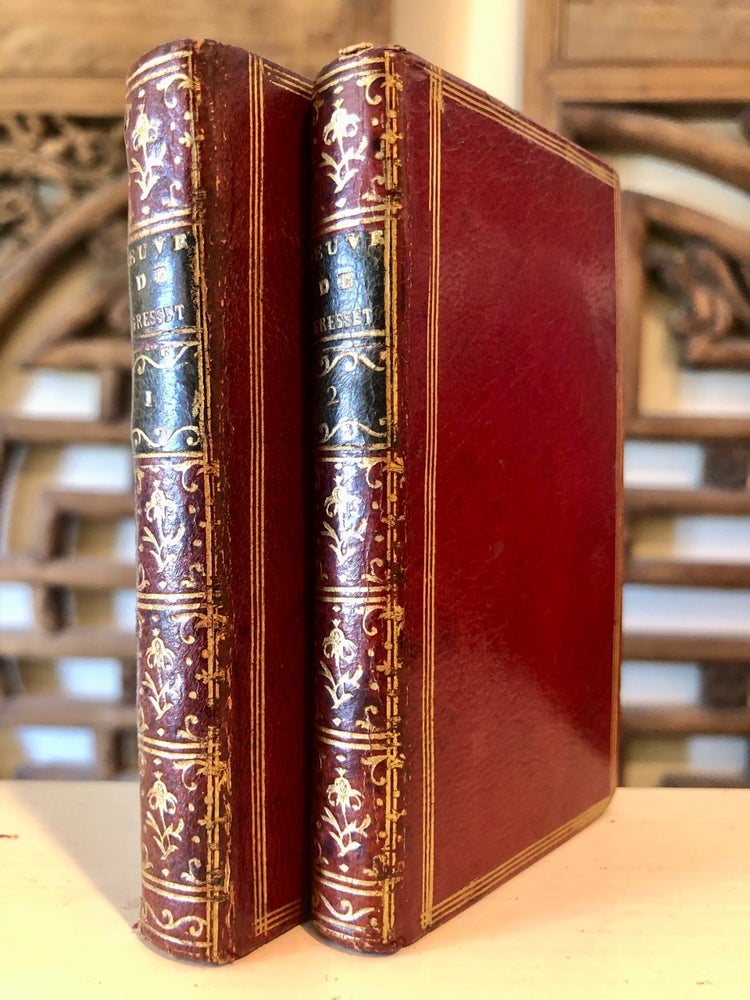 Item #5532 Oeuvres de Gresset - Charming Two-Vol. Set in Crimson Morocco. GRESSET, De L'Academie Francoise, Jean-Bapstiste-Louis.
