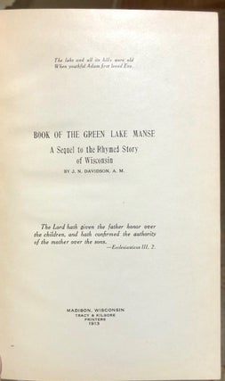 Book of the Green Lake Manse A Sequel to the Rhymed Story of Wisconsin