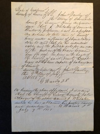 Item #5974 Manuscript Arrest Warrant in Sierra County, 1857. CALIFORNIA - Vice