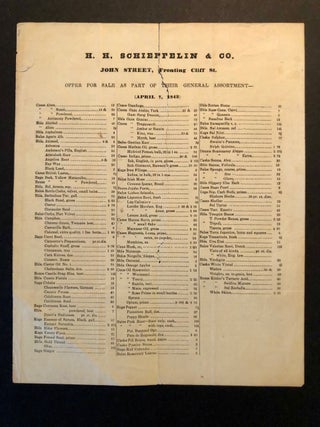 Item #5977 H. H. Schieffelin & Co. Prices Current Sheet, 1843, [With Pricing for Opium Oil]....