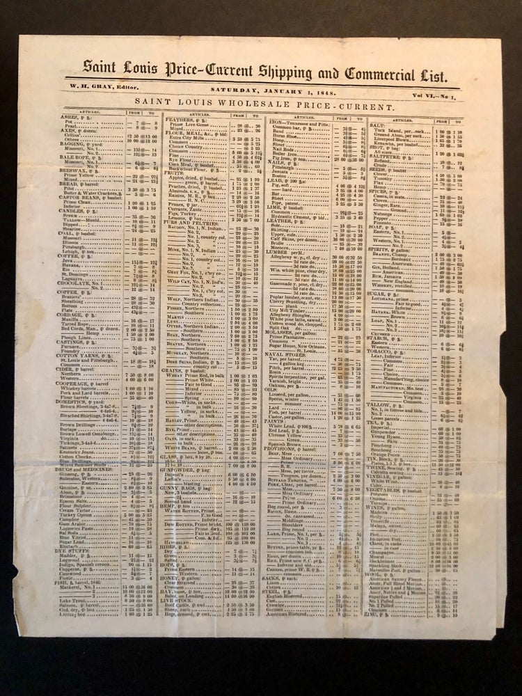 Item #6240 Saint Louis Price-Current Shipping and Commercial List. Vol. VI - No. 1. OPIUM TRADE.