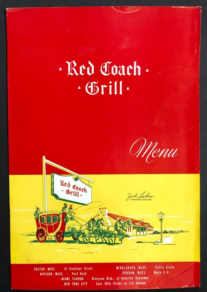 Item #6373 Restaurant Menu: Red Coach Grill [Wayland, Miami, NYC, etc.]. Food, Beverage - Restaurant Menu.
