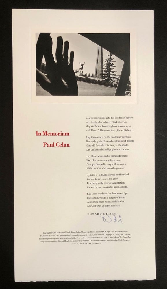 Item #6488 In Memoriam Paul Celan [Signed Limited Edition Poetry Broadside]. Edward HIRSCH.