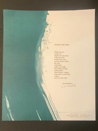 Item #6499 Within This Tree [Signed Poetry Broadside Limited to 50 Copies]. Jane HIRSHFIELD
