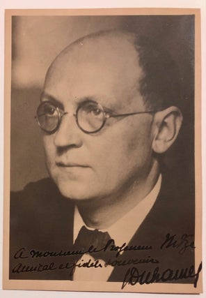 Item #6502 Inscribed Photograph Portrait with Signed Calling Card. Georges DUHAMEL, William Nitze
