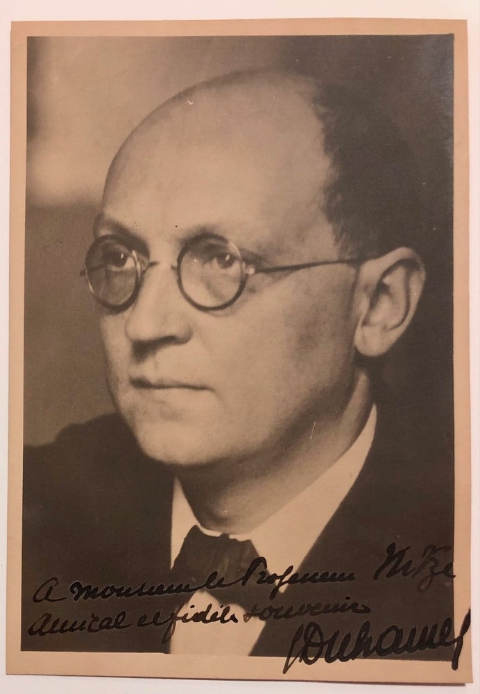 Item #6502 Inscribed Photograph Portrait with Signed Calling Card. Georges DUHAMEL, William Nitze.
