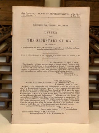 Item #6729 Bounties to Colored Soldiers. Letter from the Secretary of War in answer to a...