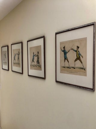 Four Hand-Colored Fencing Prints from "L'Ecole des Armes" (1763) Handsomely Framed