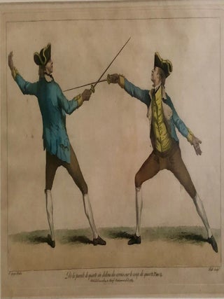 Four Hand-Colored Fencing Prints from "L'Ecole des Armes" (1763) Handsomely Framed