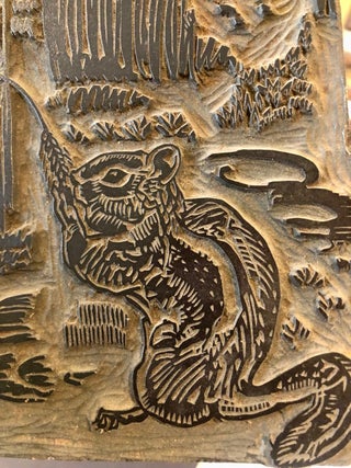 Original Linocut Block Featuring a Northwest Nature Scene with Squirrel