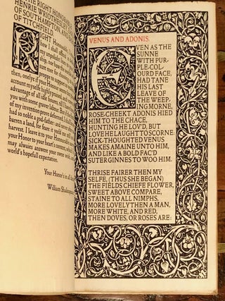 Kelmscott Press: The Poems of William Shakespeare, Printed after the Original Copies of Venus and Adonis, 1593. The Rape of Lucrece, 1594. Sonnets, 1609. The Lover's Complaint.