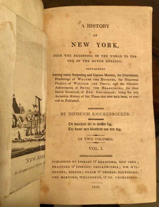 A History of New-York from the Beginning of the World to the End of the Dutch Dynasty, by Diedrich Knickerbocker. In Two Volumes - WITH ALS tipped in