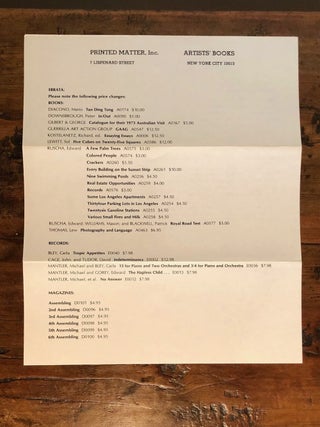 Printed Matter Inc. Artists´ Books, Catalogue October 1977 WITH Large Poster/Order Form