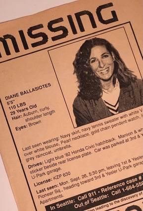 Item #7735 Broadside Announcing the Disappearance of Murder Victim Diane Ballasiotes. Seattle -...