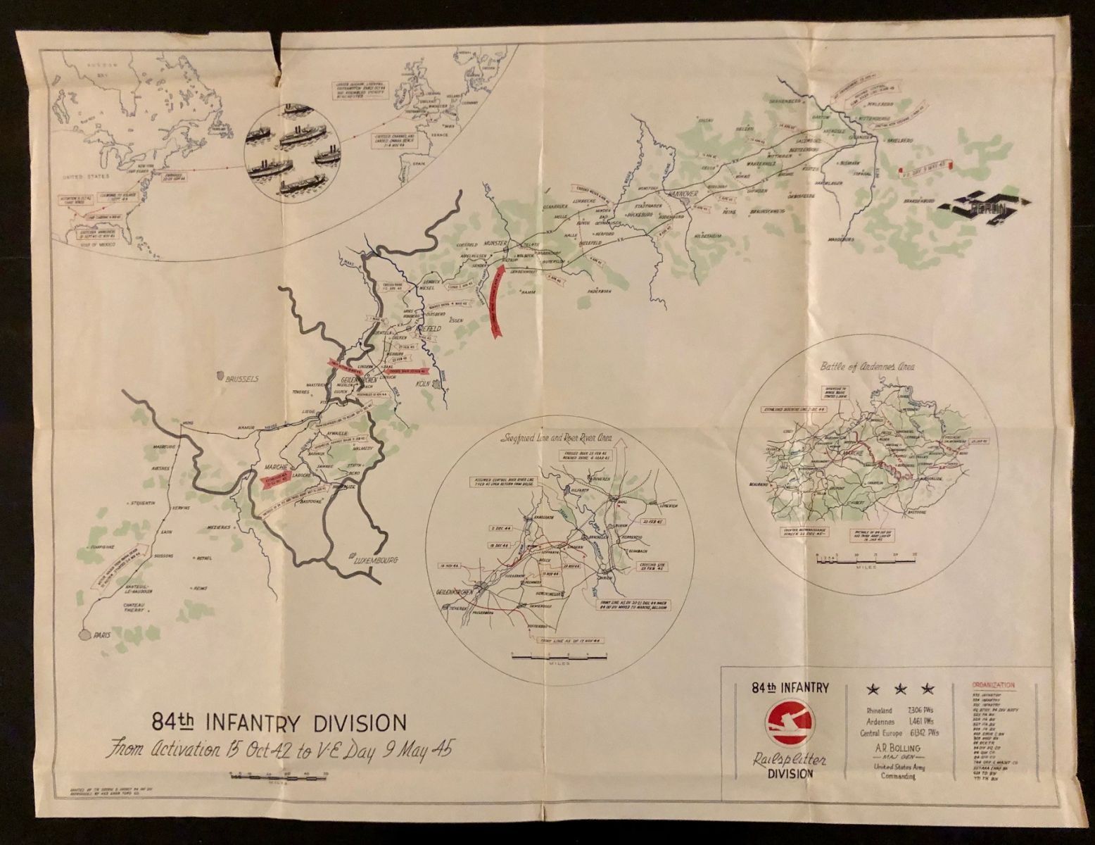WWII Infantry Route Map - Germany 84th Infantry Division from